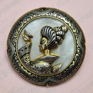 Vintage Damascene Geisha Brooch